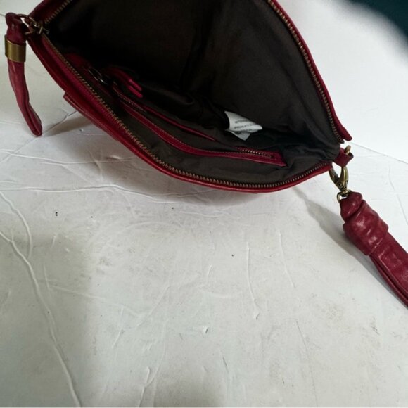Vanessa Bruno NEW Leather Gathered Ruched Clutch Bag Wristlet Zip Closure Red - Picture 7 of 16